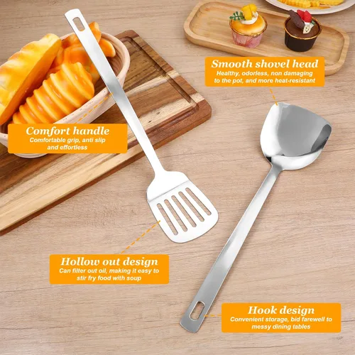 Vista 4 de Juego de utensilios de cocina de acero inoxidable, 7 piezas, cucharón, cucharón, cucharón, cuchara de sopa para servir, cucharas de servir