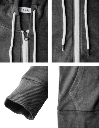 Vista 6 de Sudadera con capucha y cremallera para mujer, ligera, manga larga, bolsillo tipo canguro, ropa casual básica