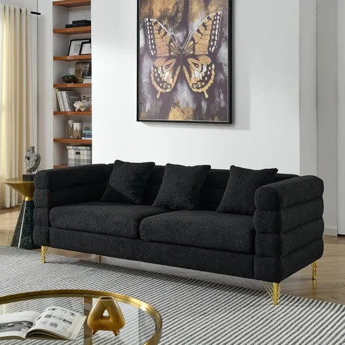 Vista 5 de Cómodo sofá de 3 plazas, sofá Boucle de gran tamaño de 81 pulgadas con diseño de asiento profundo, sofá tapizado con 2 almohadas, moderno sofá