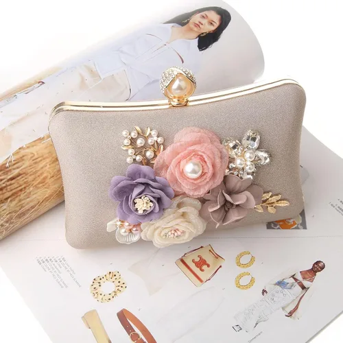 Vista 8 de Rkrouco Evening HandBags for Women Flower Wedding Clutch Purse Satin Floral Ladies Party Crossbody Bag