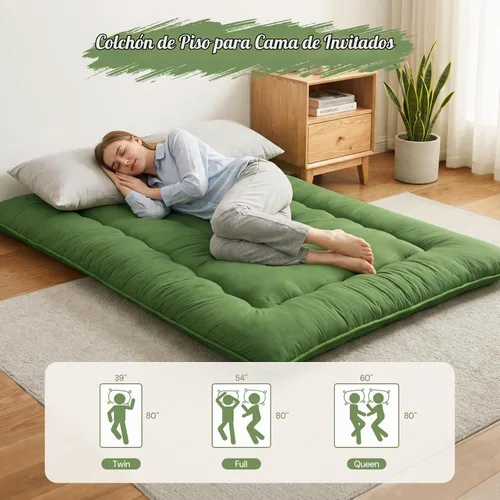 Vista 2 de DAICO Colchón japonés, colchón de futón enrollable de 4 pulgadas de grosor Verde