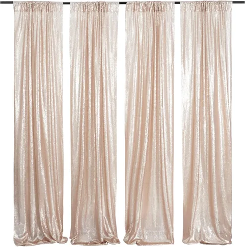 Vista 35 de Poise3EHome - Cortinas de lentejuelas con purpurina champagne, 2 piezas de 2 x 8 pies, paneles de purpurina para fiesta de Halloween, fiesta