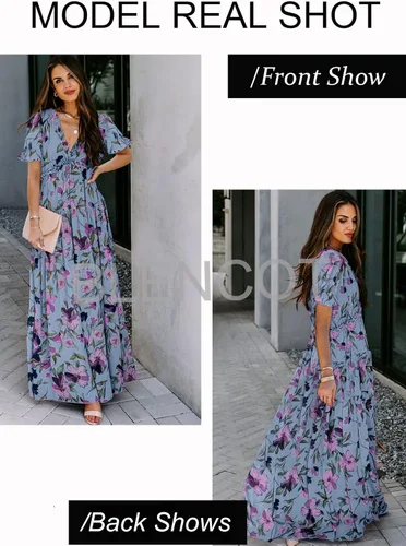 Vista 2 de BLENCOT Vestido casual bohemio con cuello en V profundo para mujer