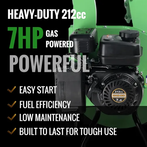 Vista 4 de Trituradora de madera S1, relación de reducción alta de 20:1, motor de gasolina resistente de 7 HP 212cc, capacidad máxima de diámetro de madera