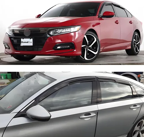 Vista 2 de Viseras para ventanas para Mazda 3 Sedán 4 puertas 2004 2005 2006 2007 2008 2009 estilo JDM Mugen, deflector de viento, protector solar y de lluvia