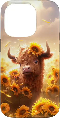 Vista 17 de Cute Scottish Highland Cow Sunflower Western Country Farm Case for iPhone 16