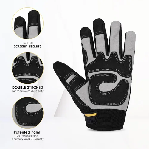 Vista 3 de Mens Work Gloves,Synthetic Leather Utility Mechanic Working Gloves,Strong Flexibility, Awesome Grip, Breathable, Black