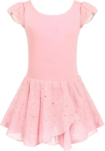 Vista 37 de Arshiner - Vestido de baile de ballet con mangas con volantes, leotardo de tutú con ruedo para niñas Lila