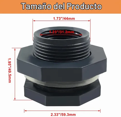Vista 2 de 2 piezas Accesorio de Mamparo de PVC NPT1, Conector de Tanque de Agua de Plástico de 1 Pulgada Roscado Pasante, Accesorios de Tubería Pasante
