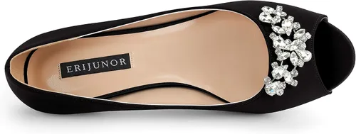 Vista 3 de ERIJUNOR Zapatos de tacón bajo para mujer, con diamantes de imitación, puntera abierta, para boda, fiesta de noche, zapatos de vestir