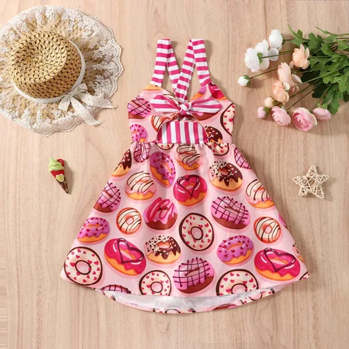 Vista 2 de Falda de verano para niñas pequeñas, estampado de dinosaurio, helado, sin mangas, correa sin espalda, vestido 1-6T