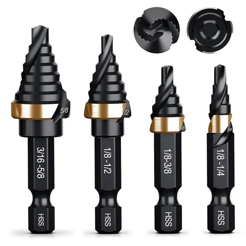 Vista 10 de THINKWORK Broca de Paso de Tamaño Único HSS, Broca de Paso HSS de 1/2", Unibit, Brocas de Paso de Vástago de 1/4" para Metal Suave, Acero, Madera