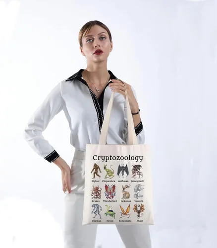 Vista 2 de TIIMG Bolsa de mano de criptozoología Cryptid Cryptid Cryptid Criatures Regalo para amantes de los biólogos (criptozoología), Blanco, Mediana
