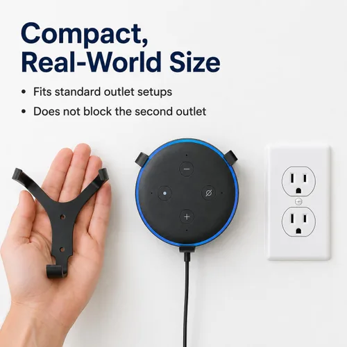 Vista 3 de Soporte de pared para Amazon Echo Dot – Percha de enchufe que ahorra espacio No requiere taladrar Gestión de cables integrada Soporte
