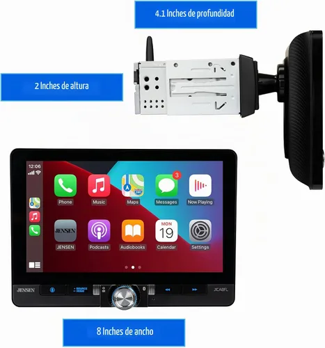 Vista 6 de Jensen J1CA8FL 8 pulgadas certificado Apple CarPlay Android Auto con cable o inalámbrico Pantalla táctil DIN simple y doble DIN Radio estéreo