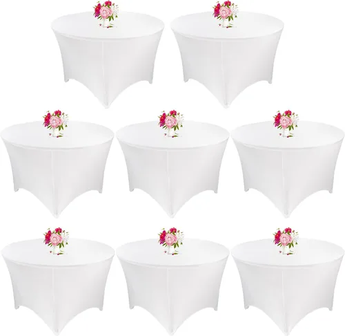 Vista 23 de Paquete de 8 Manteles Redondos de Spandex Beige de 5 Pies 60" Cubierta de Mesa Elástica Redonda Mantel de Mesa Redondo Lavable Resistente a Arrugas
