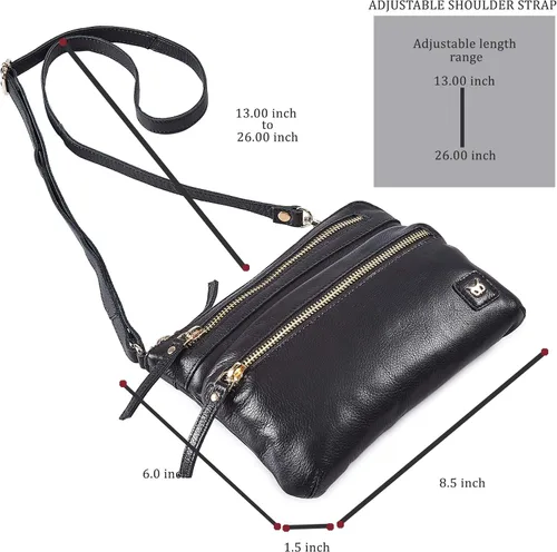 Vista 2 de Wise Owl Accessories Bolso cruzado pequeño de cuero real con triple cremallera para mujer, bolso cruzado vintage de primera calidad