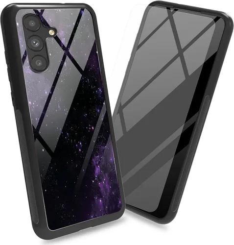 Vista 20 de Funda para Samsung Galaxy A13 5G con protector de pantalla, cubierta trasera de vidrio templado, diseño de flores de gato negro, marco de Flores