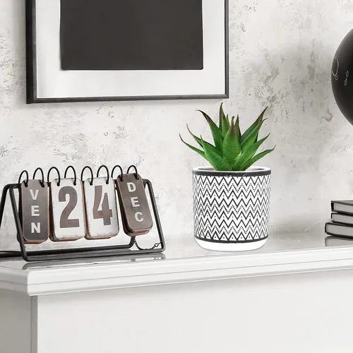 Vista 5 de Winlyn 3 piezas pequeñas de plantas suculentas en maceta, cadena de perlas artificiales, lúpulo de aloe en macetas geométricas de hormigón negro