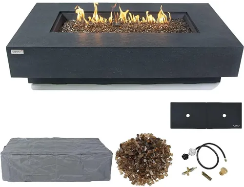 Vista 119 de Elementi+ Mesa de Fuego de Gas Colorado de Hormigón Fundido de 56" Rectangular, Hoguera al Aire Libre con Ignición Electrónica Incluye Cubierta