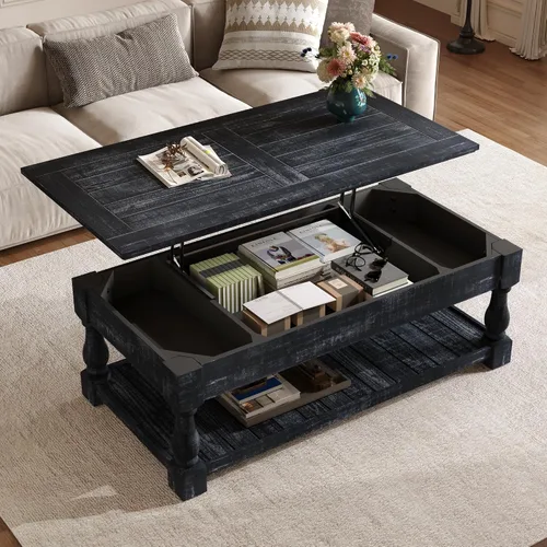 Vista 35 de Mesa de Centro Cuadrada de 35.43'' para Sala de Estar Mesa de Centro Acanalada Mesa Central Moderna con Pedestal para Apartamento Negro
