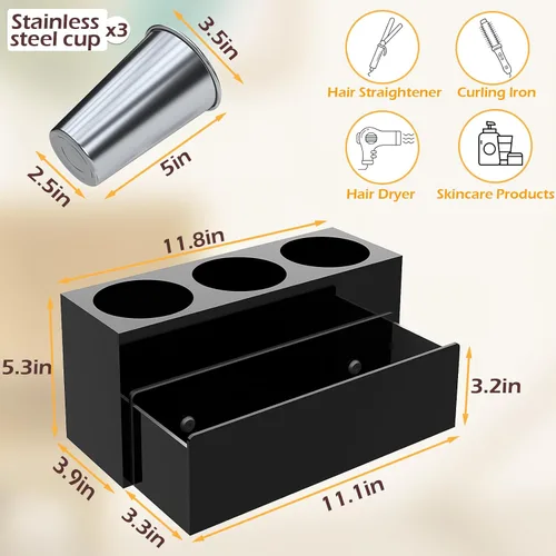 Vista 4 de Organizador de Herramientas para el Cabello, Organizador de Herramientas de Peinado de Cabello Caliente de Acrílico con 3 Compartimentos, Soporte