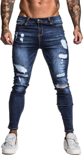Vista 2 de GINGTTO - Jeans rasgados, elásticos y ajustados para hombre