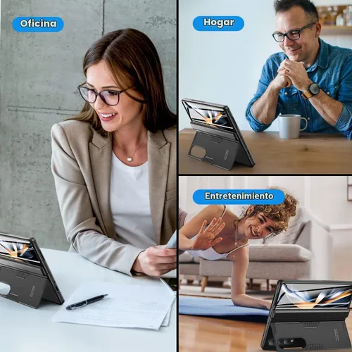 Vista 8 de Funda para Samsung Z Fold 4: [Soporte oculto] [carga inalámbrica], carcasa delgada de protección de bisagra de cuerpo completo, protector de Negro