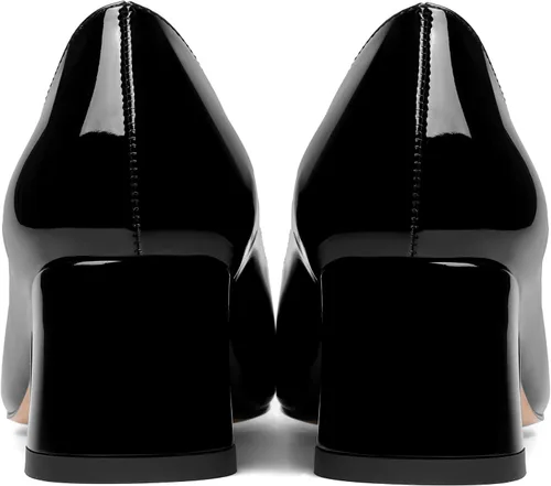 Vista 4 de ROSERWISH Zapatos de vestir para mujer, sin cordones, con puntera puntiaguda, de charol clásico, estilo casual, grueso, tacón bajo, 2 pulgadas