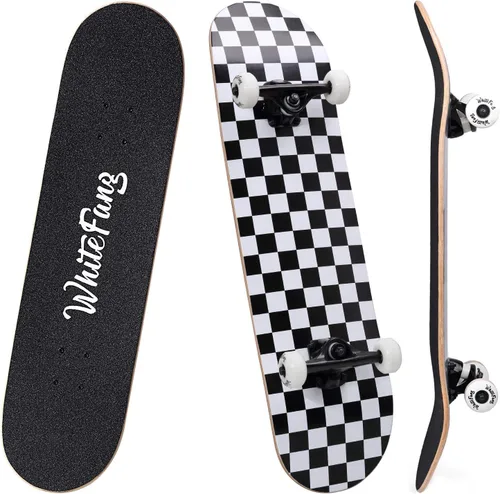 Vista 10 de WhiteFang Patinetas para principiantes, patineta completa de 31 x 7.88 pulgadas, 7 capas de arce canadiense con doble kick cóncavo estándar y Arrow