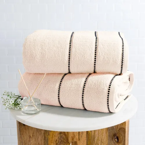 Vista 4 de Bedford Home - Juego de 2 toallas de baño de algodón de lujo, hechas de 100% algodón sin torsión, secado rápido, suave y absorbente (hueso/negro)
