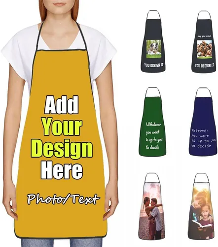 Vista 24 de Delantal Personalizado, Diseña Tu Propio Delantal de Cocina para Cocinar, Sube Tus Fotos Favoritas Logo, Añade Cualquier Nombre o Texto