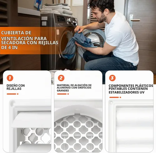 Vista 2 de Beaquicy - Cubierta de ventilación de secadora de 4 pulgadas - Tapa de escape blanca para exteriores con pantalla de protección de plagas integrada