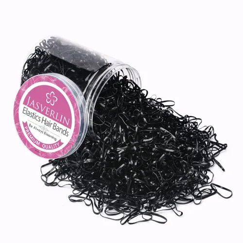 Vista 2 de JASVERLIN Mini bandas de goma negras, bandas elásticas para el cabello 2000 Negro