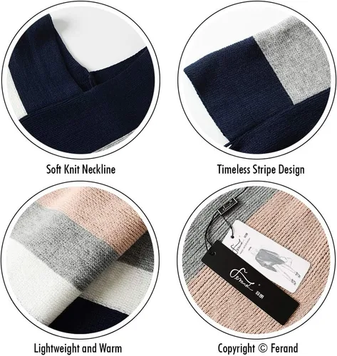 Vista 4 de Ferand - Poncho tejido elegante para mujer, con diseño de rayas y extremos con flecos