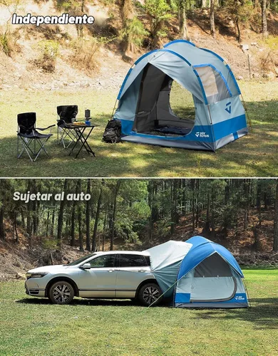 Vista 7 de JOYTUTUS Tienda de campaña SUV para acampar con sombrilla impermeable, diseño de doble puerta, tienda de campaña para auto con postes de aluminio