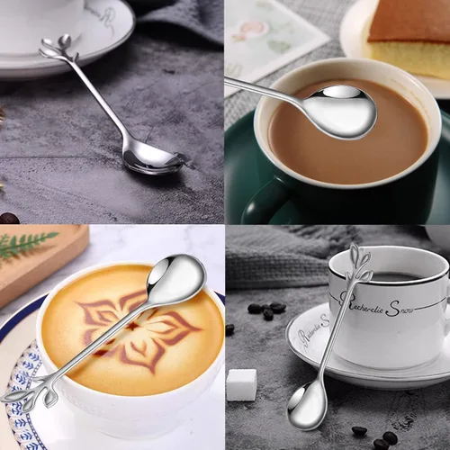 Vista 4 de IFeico - Mini cucharas de café, cucharas de té de acero inoxidable de grado alimenticio, cucharas de postre de hoja plateada de 4.7 pulgadas