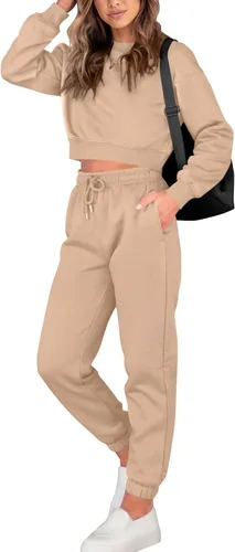 Vista 67 de BTFBM Conjunto deportivo de 2 piezas para mujer, camiseta corta de manga larga, sin botones, pantalón con cordón ajustable, pantalones deportivos