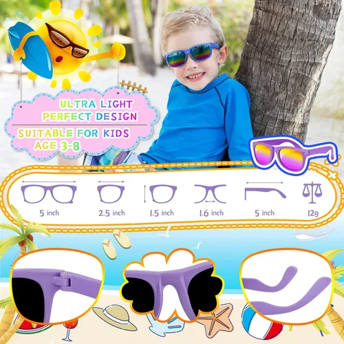Vista 3 de Gafas de sol para niños a granel Paquete de 16 recuerdos de fiesta de neón para niños y niñas de 3 a 8 años Suministros para fiestas de cumpleaños