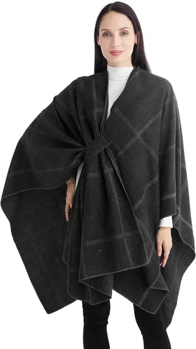 Vista 5 de Ciormis Poncho Chal Wrap Mujer Viaje Cálido Ponchos Suéteres Abrir Frente Cabo Ruana