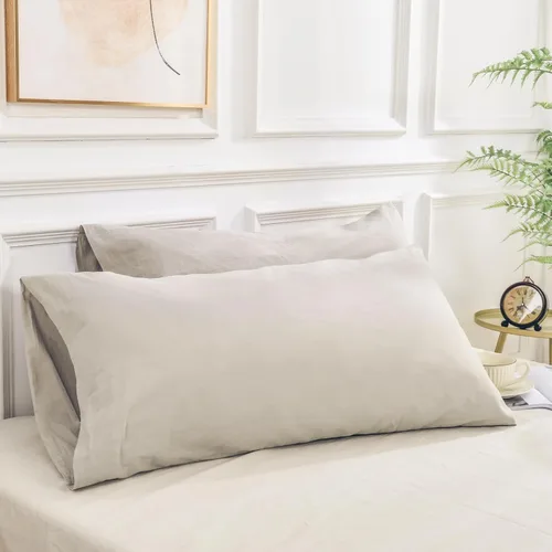 Vista 11 de NEXHOME PRO Juego de 2 fundas de almohada estándar 100% algodón orgánico, cierre de sobre, tacto de lino texturizado natural, suave y duradero
