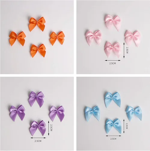 Vista 4 de VIVIQUEN 50 mini lazos de satén de cinta de flores de 0.984 in x 1.024 in, apliques de bricolaje para costura, álbumes de recortes, boda, regalo