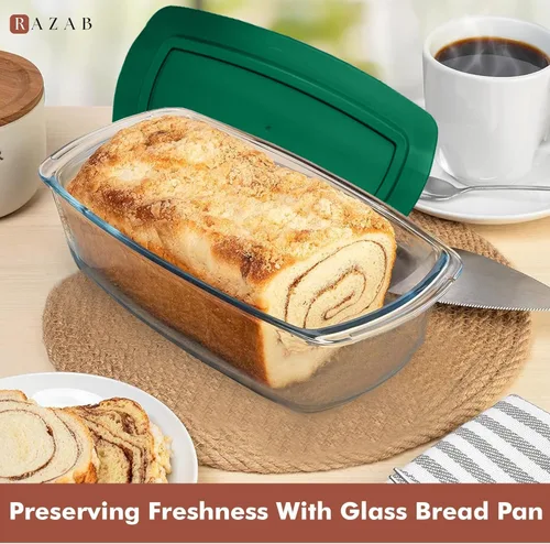 Vista 6 de Razab LARGE 7.6 Cups/1800 ML/1.9 Qt Glass Loaf Pan with Lids - Meatloaf Pan BPA free Airtight Lids Grip Handle Easy Carry, Microwave and Oven Safe