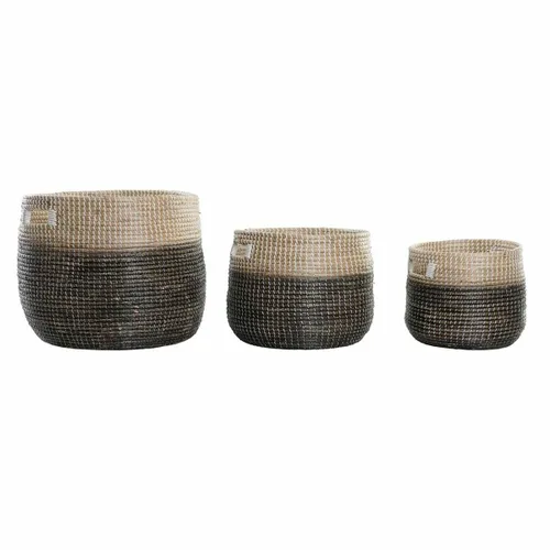 Vista 2 de Juego de Cestas DKD Home Decor Gris Natural Hierba marina (3 Piezas)
