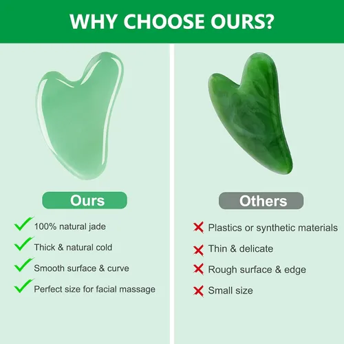 Vista 7 de esur Jade Gua Sha Juego de herramientas faciales, paquete de 2 herramientas Guasha para masajeador facial, raspador facial de piedra de jade natural