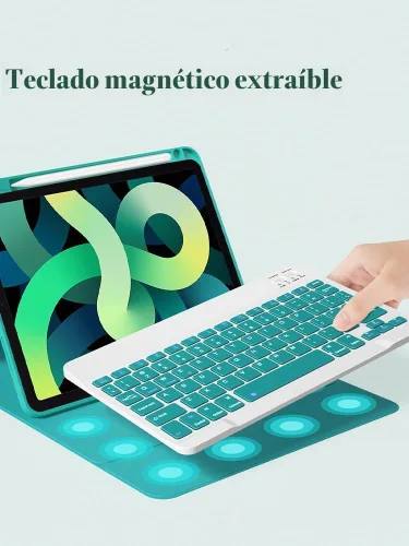 Vista 3 de Funda de teclado compatible con iPad de 9ª, 8ª y 7ª generación de 10.2 pulgadas, iPad Air de 3ª generación, iPad Pro de 10.5 pulgadas, teclas