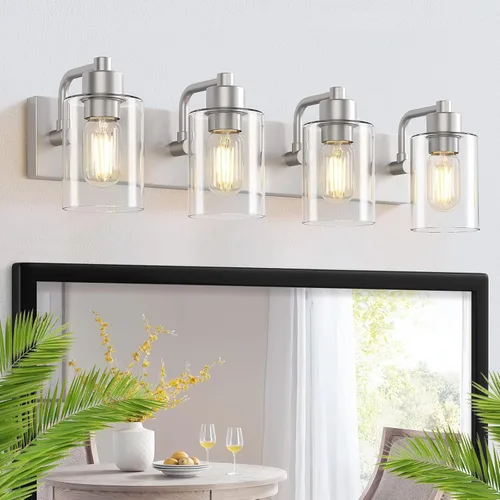 Vista 19 de Dpyrrhic Luces de Baño Negras Mate de 2 Luces Sobre Espejo con Pantalla de Vidrio Transparente, Luminarias Modernas de Baño para Cocina, Sala