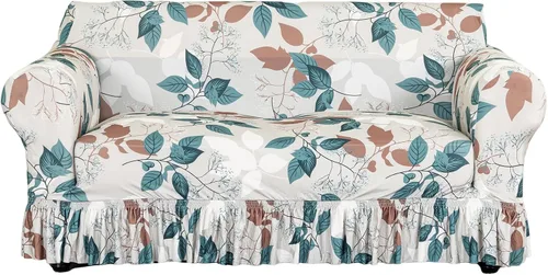 Vista 32 de FUANGUI Funda para Sofá de 1 Pieza, Funda Elástica para Sofá Estampada para Sofá de 3 Cojines con Falda Apta para Mascotas, Fundas de Sofá Lavables