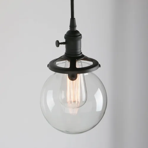 Vista 7 de Permo - Lamparas colgantes en forma de tubería, estilo rústico, industrial, vintage, steampunk, con 5 bombillas de 40 vatios Globo-negro