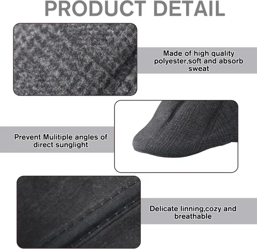 Vista 5 de Newcotte 6 sombreros de periódico para hombre, gorra plana de tweed de espiga clásica, gorra de periódico, sombreros irlandeses para hombres, gorra